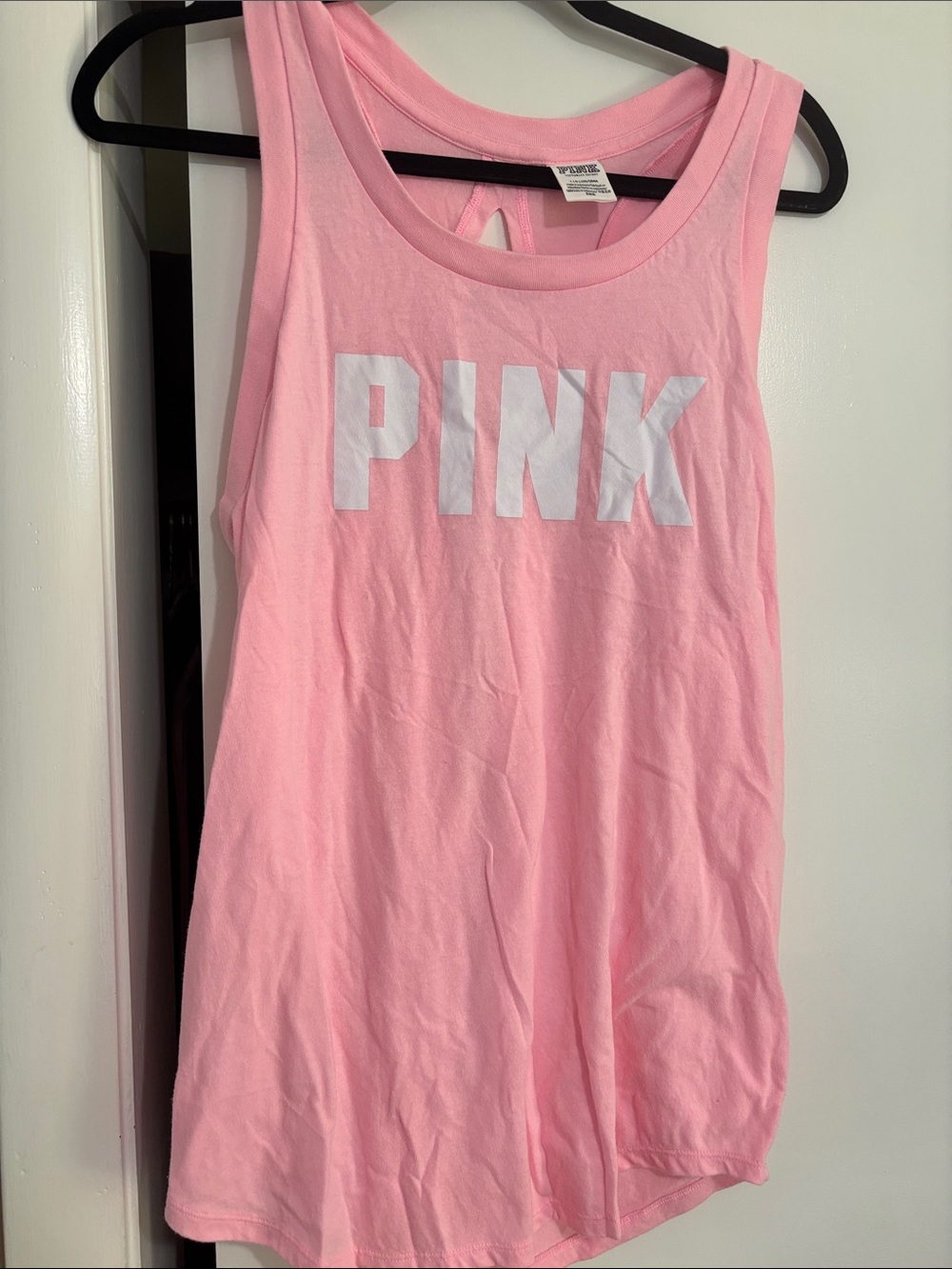 PINK Logo Pink Tank Top- Open Back- LG